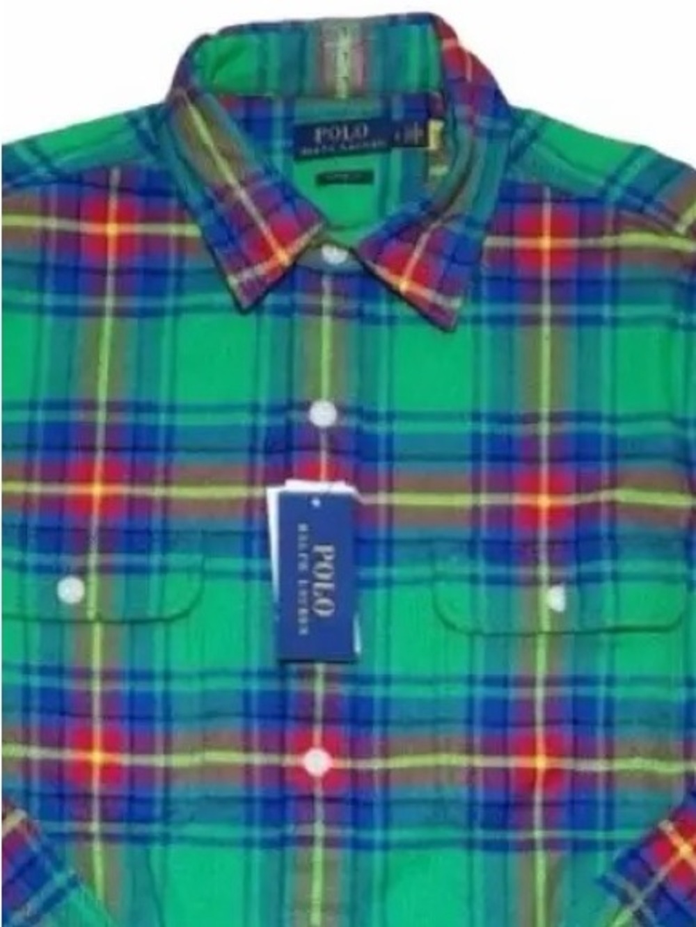 Ralph Lauren Green flannel Plaid Button-Down Shirt with Blue & Yellow Accents M - Picture 7 of 7